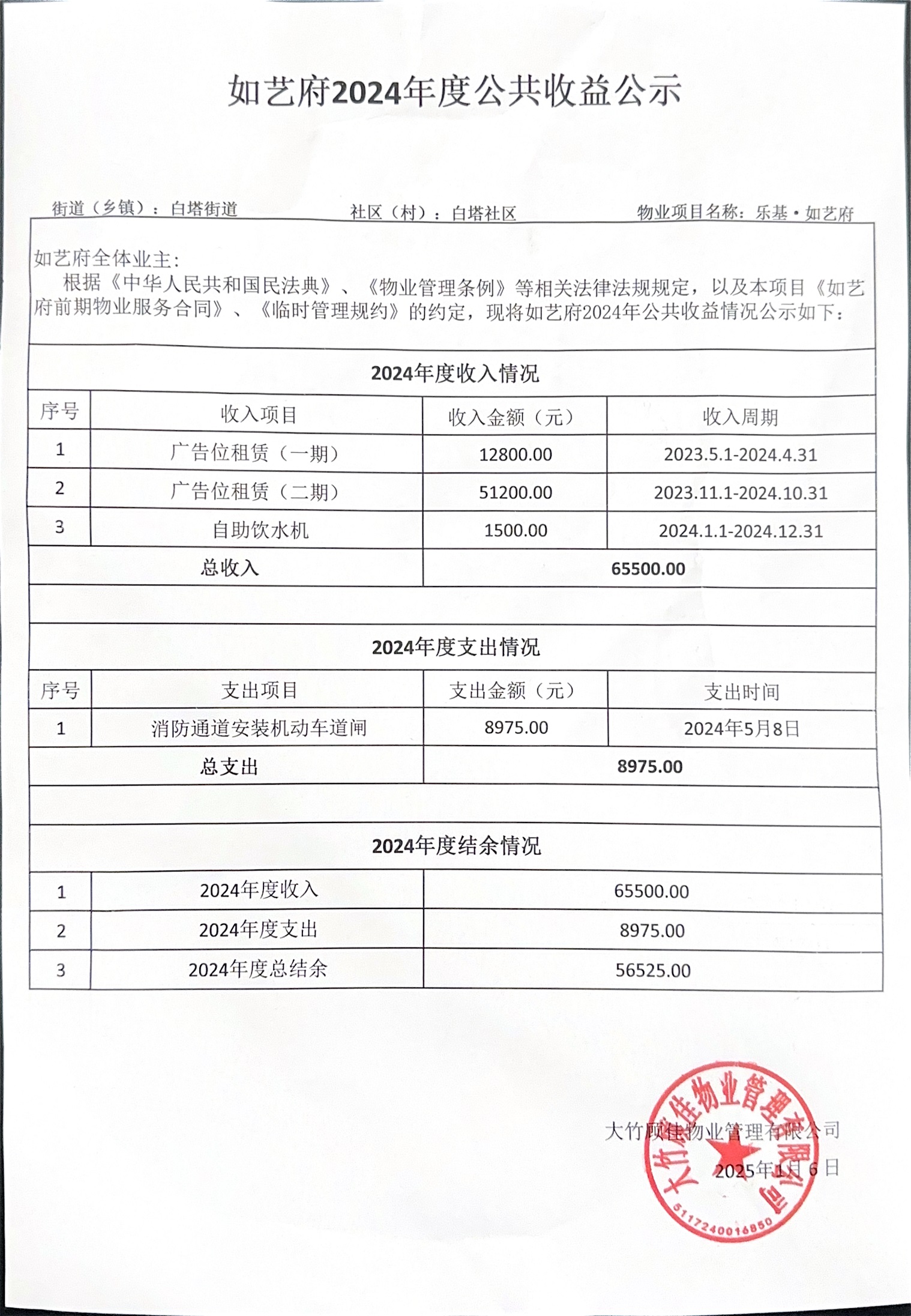 如艺府2024年度公共收益公示